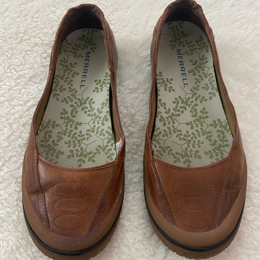 Merrell Brown Leather Flats With Slip-On Design